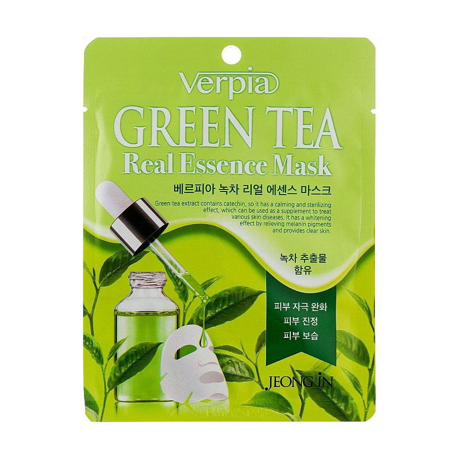 Тканинна маска для обличчя Juno Verpia Green Tea Real Essence Mask з екстрактом зеленого чаю, 20 мл